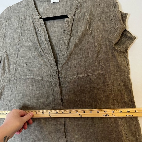 Poetry Linen Dress Button Front Short Sleeve V-Neck Minimalist Lagenlook Sz 8 - Picture 11 of 12